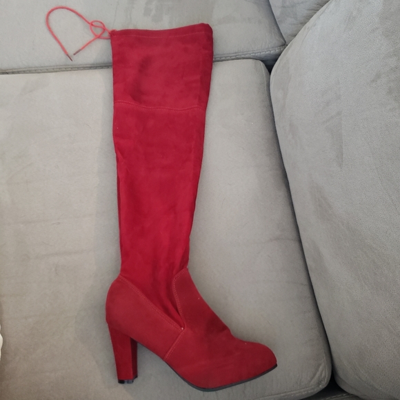 Shoes - Red Thigh High Boots -- 9